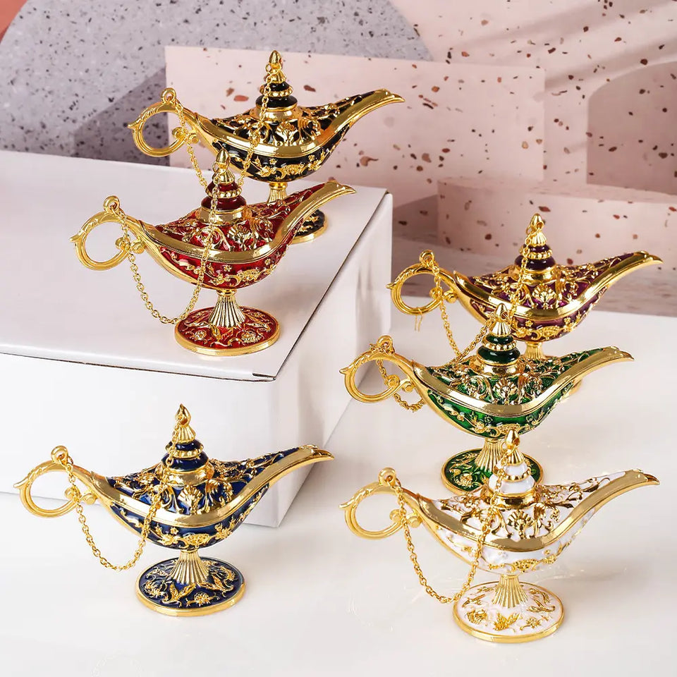 ❤️‍🔥ELEGANCIA Y AROMA 🐫LAMPARA ALADINO, PORTA QUEMADOR AROMATIZADOR Y DECORATIVO, MATERIAL DE METAL ZINC💕