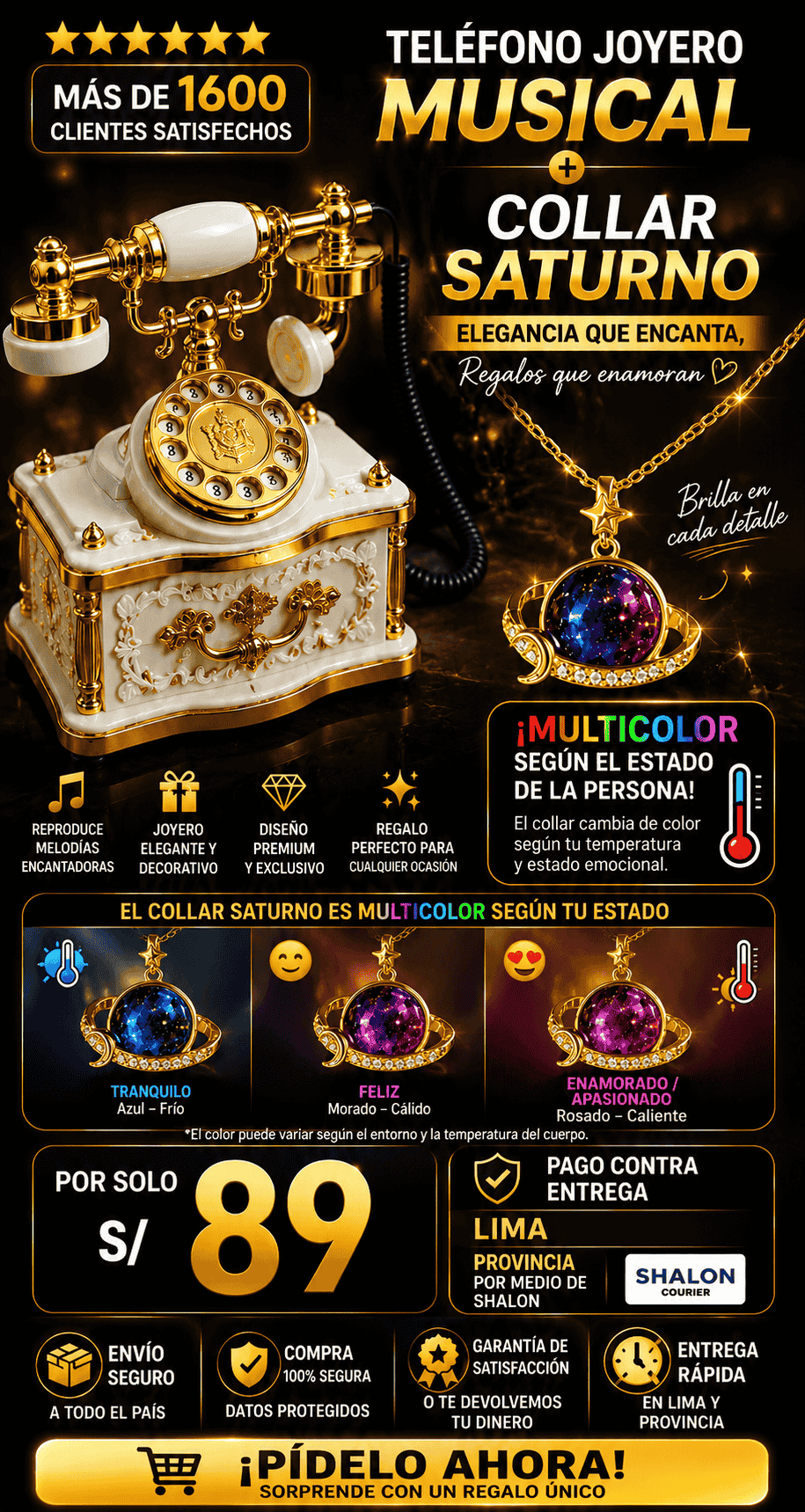 Teléfono musical joyero + collar saturno📿