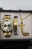 4 EN 1 RELOJ, BRAZALETE, ANILLO Y CRUCIFIJO